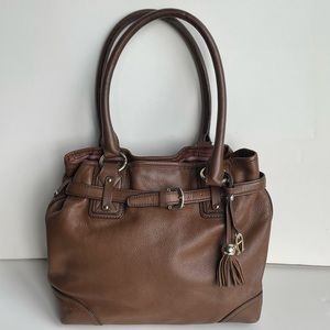 Vintage Etienne Aigner Bucket Purse Handbag Brown Leather Tassel Logo Medallion